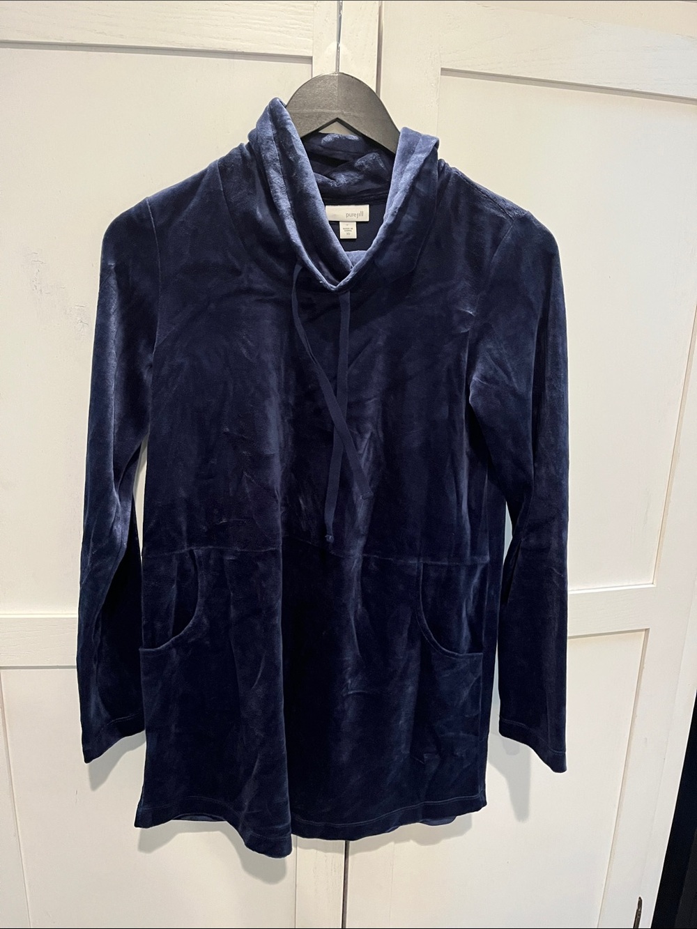 Velvet Funnel Neck Hoodie - Navy